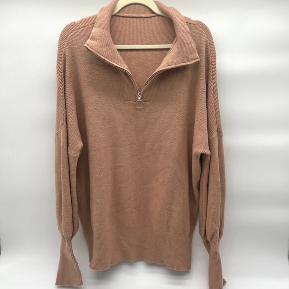 None and/or Unknown Sweaters - Quarter Zip Collared Sweater, Beige, XL, Unisex